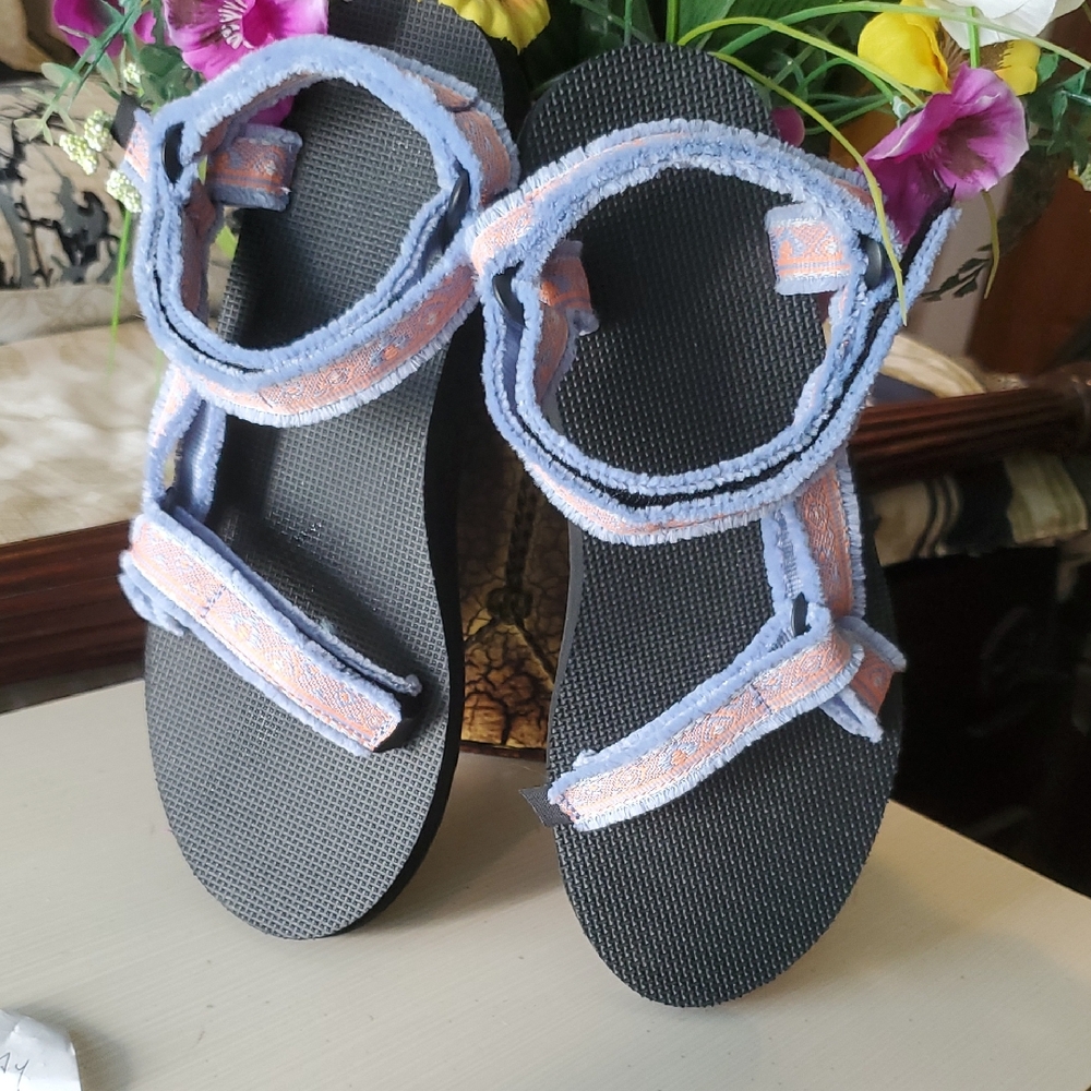 Teva Black Sandals with Pink and Blue Accents Sz 9